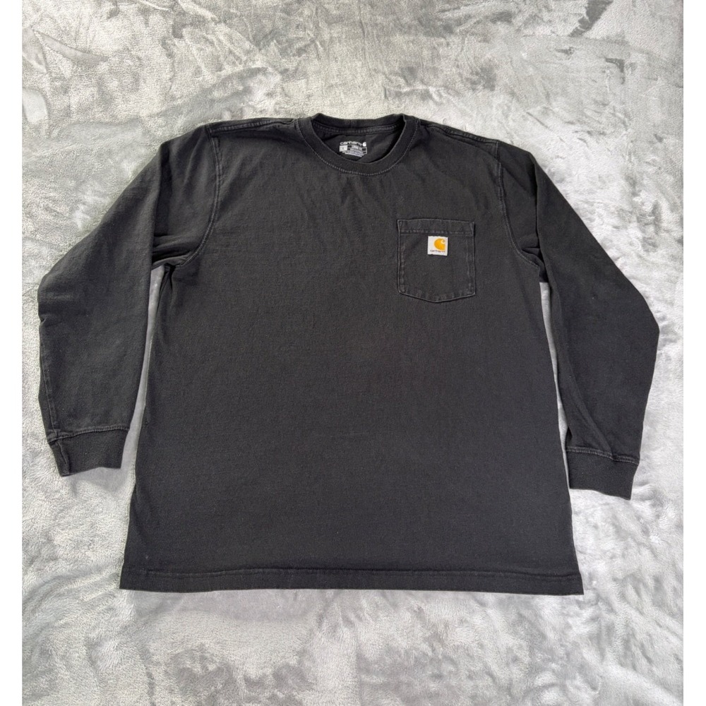 Carhartt K126 Workwear Pocket T-Shirt Mens L Black Crew Neck Long Sleeve Tagless